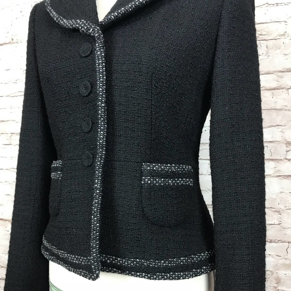 Ann Taylor black tweed blazer with white trim - Picture 2 of 4